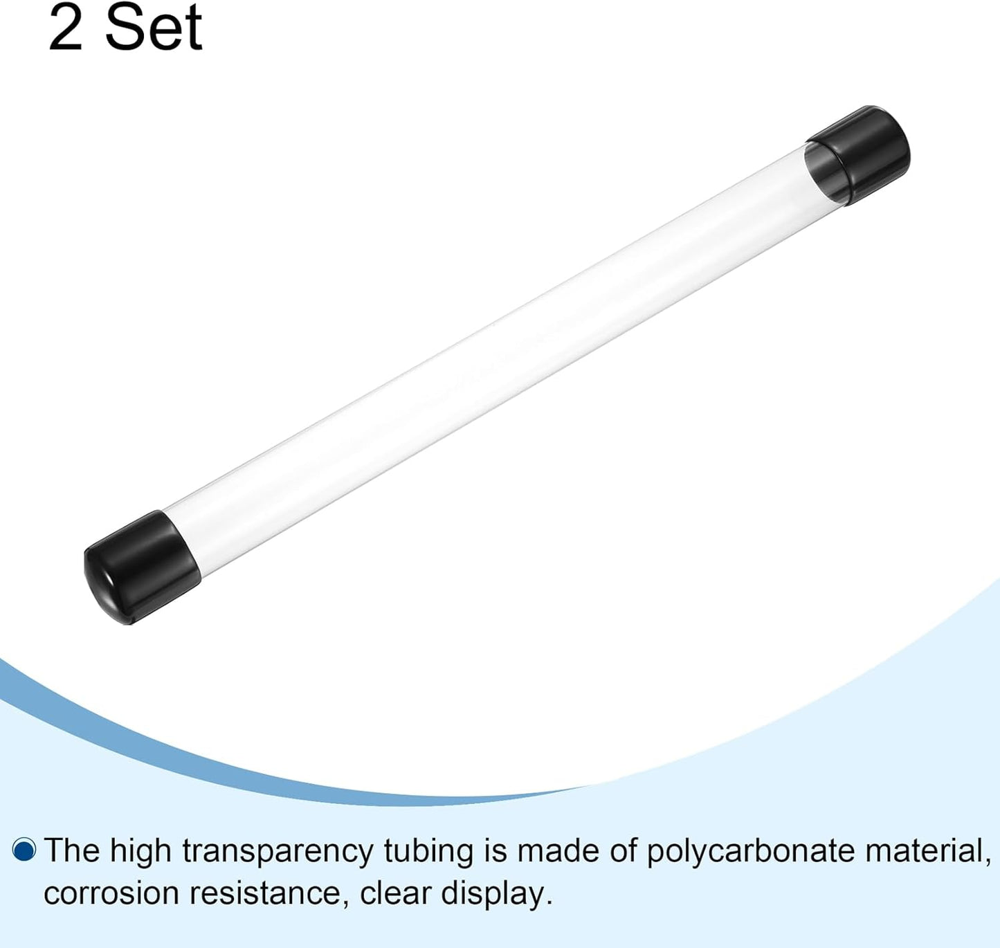 PATIKIL Clear Rigid Tube Round Plastic Tubing with Black Rubber Caps Polycarbonate Water Pipe, 305mm/ 12 Inch Length, 18mmx20mm/0.71"x0.79", 2 Set