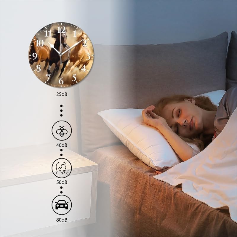 Horses Wall Clock Non-Ticking Silent Clocks Battery Operated Analog Decor Clock for Home-Three Horses Run Through The Desert(12inch)