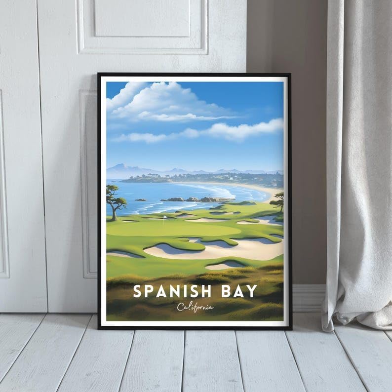 Nationcog Spanish Bay Golf Poster, Vintage California Travel Wall Art Print, Retro Coastal Links Artwork, Classic Golf Decor Gift for Enthusiasts (Unframed) (11x14)