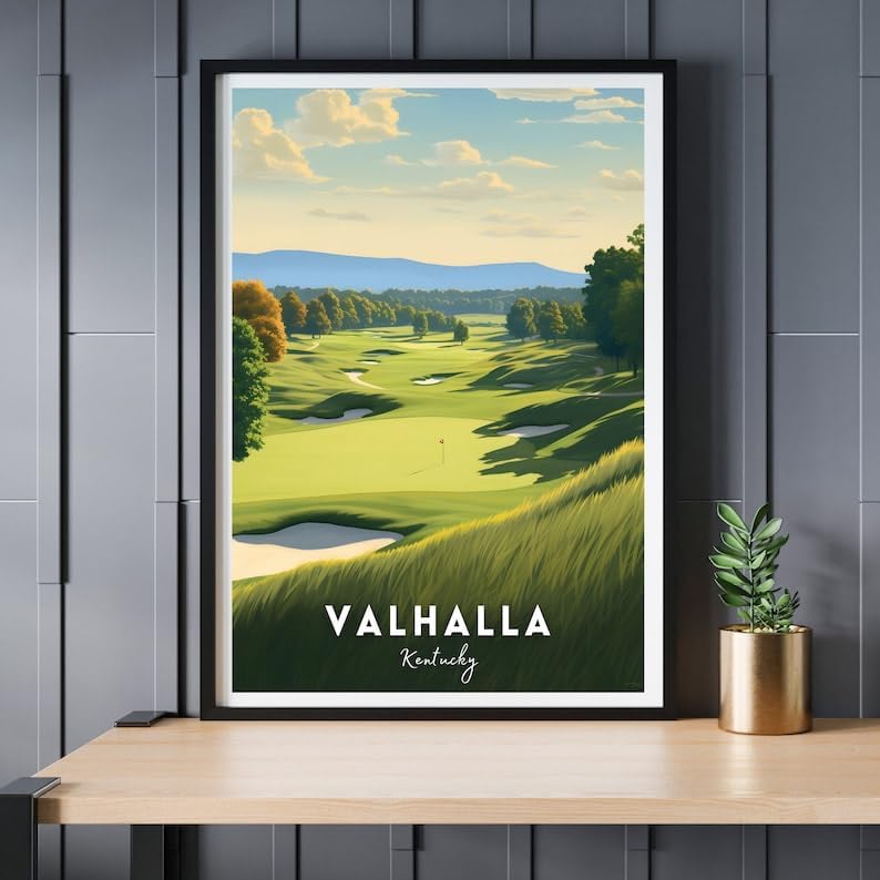 Nationcog Valhalla Golf Poster, Vintage Kentucky Travel Wall Art Print, Retro Golf Course Artwork, Classic Sports Decor Gift for Men or Office (Unframed) (11x14)
