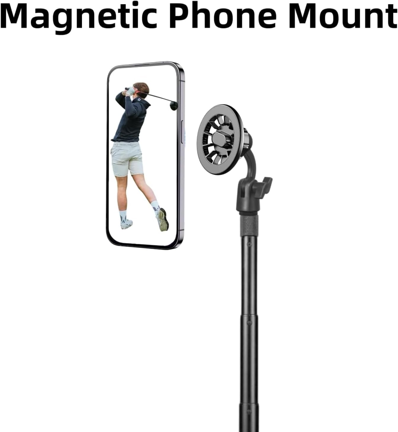 Golf Monopod Selfie Stick with Ground Spike Stake, 52" Adjustable Golf Selfie Stick Swing Analyzer Holder, Magnetic Golf Phone Holder for Recording Swing, Portable Mag Safe Golf Phone Stand