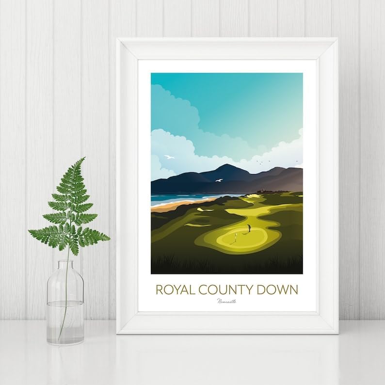 Nationcog Golf Print Ireland - Royal County Down - Links Course, Royal County Down Poster, Newcastle Golf Course Print, Golf Wall Art, Scenic Golf Landscape, Golfer Gift (Unframed) (20x30)