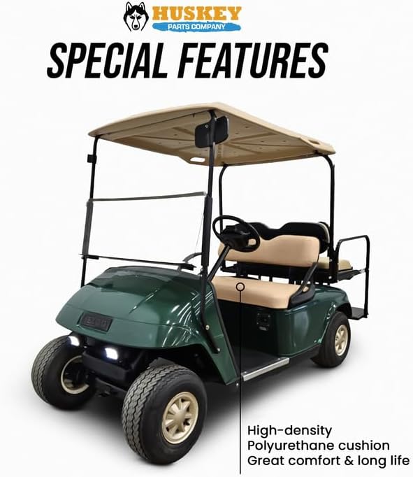 Huskey Parts Company Golf Cart Seat Cushion Set for Front Seat Lean Back & Bottom, Tan Color for EZGO Medalist, TXT 1994 to 2013, Golf Cart Front Seat Replacement with Mounting Hardware & Hinges