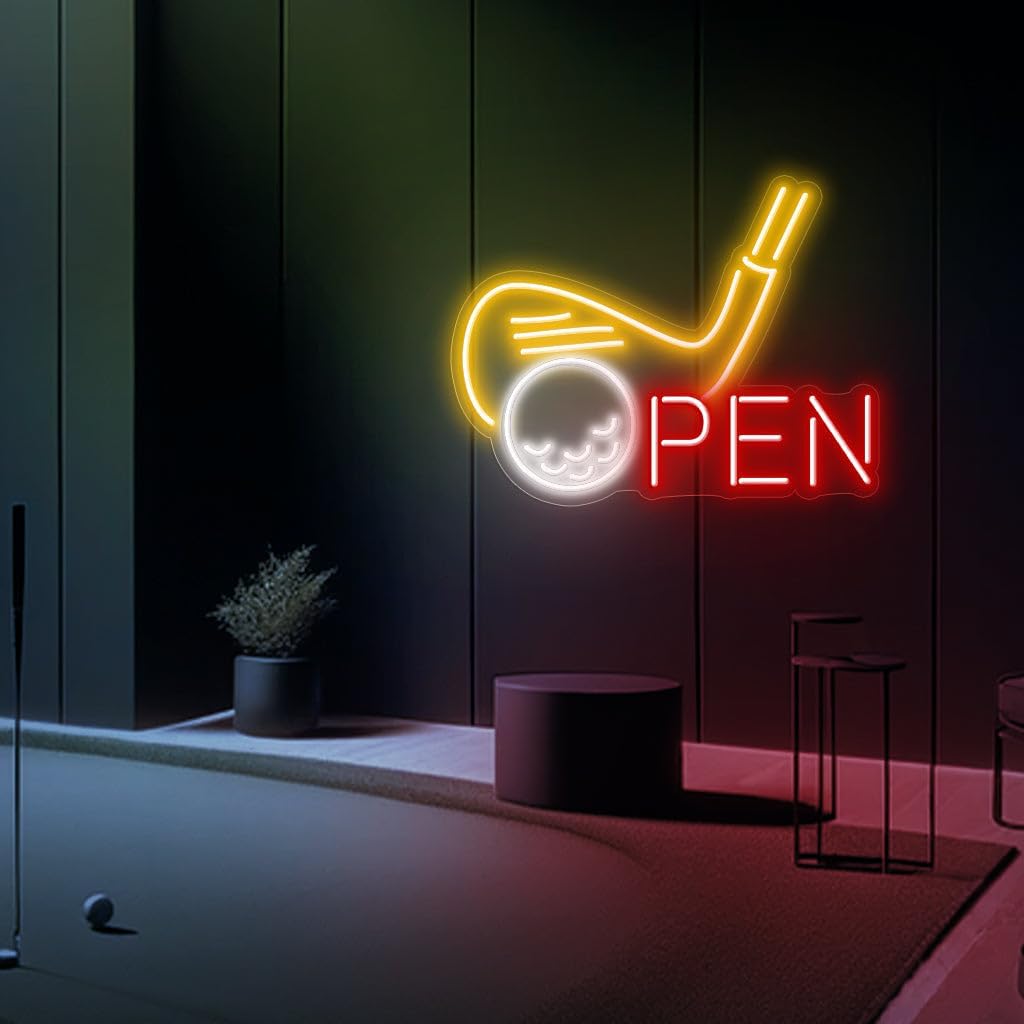NEONGRAND Golf Neon Sign (LARGE - 24x18.5'') Golf Open Led Sign Golf Led Light Personalized Golf Golf Wall Art Custom Golf Neon Sign Golf Wall Decors Golf Open Gifts (24""x18.5""), Red