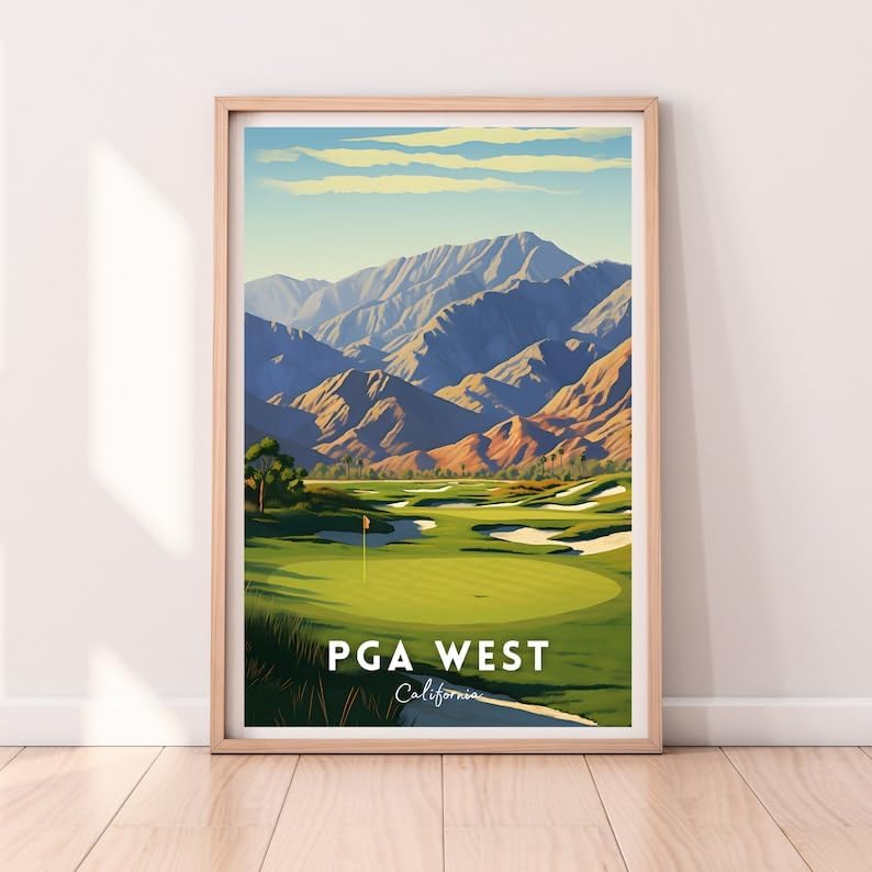 Nationcog PGA West Golf Wall Art Print, California Desert Landscape Poster for Office or Home, Bold Golf Decor for Men, Gift for Dad or Golf Lovers, Scenic Southwest Accent (Unframed) (12x18)