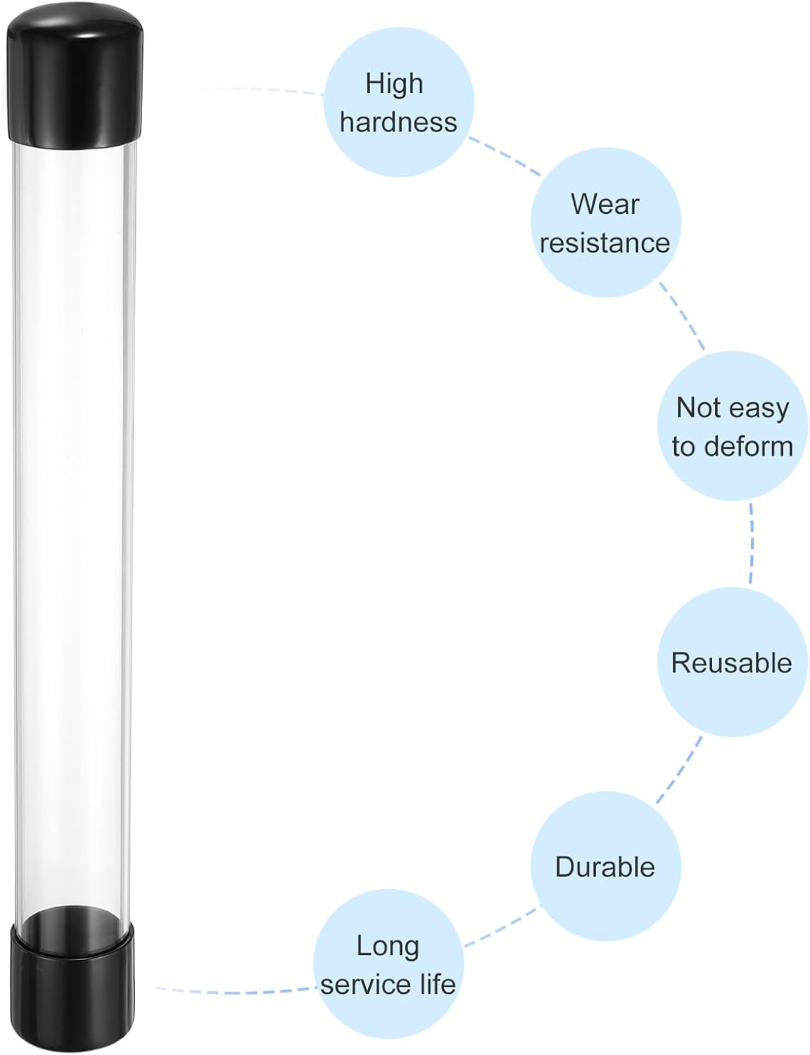 PATIKIL Clear Rigid Tube Round Plastic Tubing with Black Rubber Caps Polycarbonate Water Pipe, 305mm/ 12 Inch Length, 31mmx35mm/1.22"x1.38", 2 Set