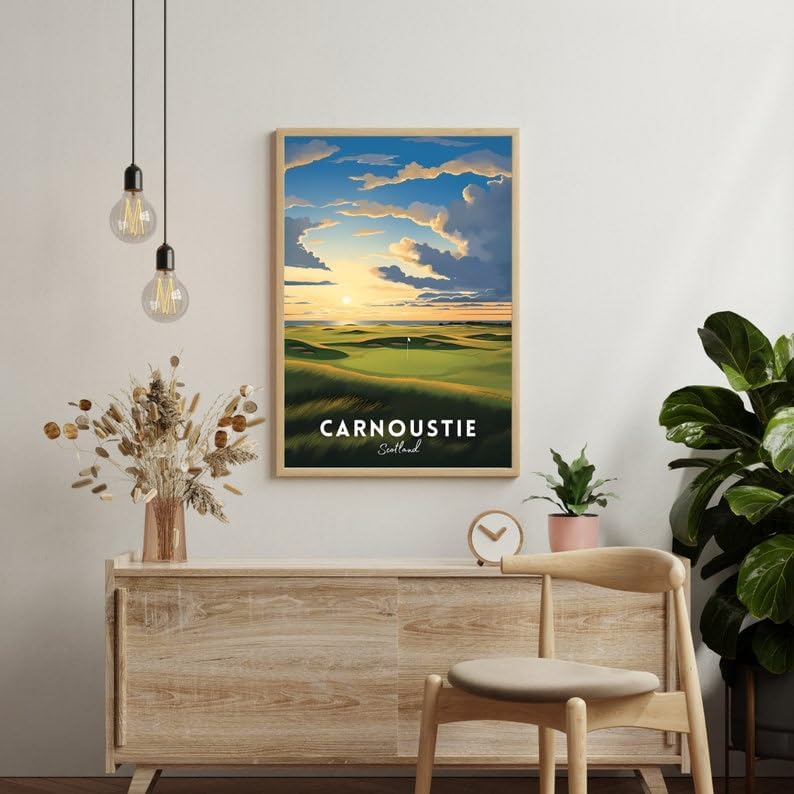 Nationcog Carnoustie Golf Poster, Vintage Scotland Travel Wall Art Print, Retro Golf Links Landscape Decor, Classic Artwork for Sports Lovers and Collectors (Unframed) (27x40)