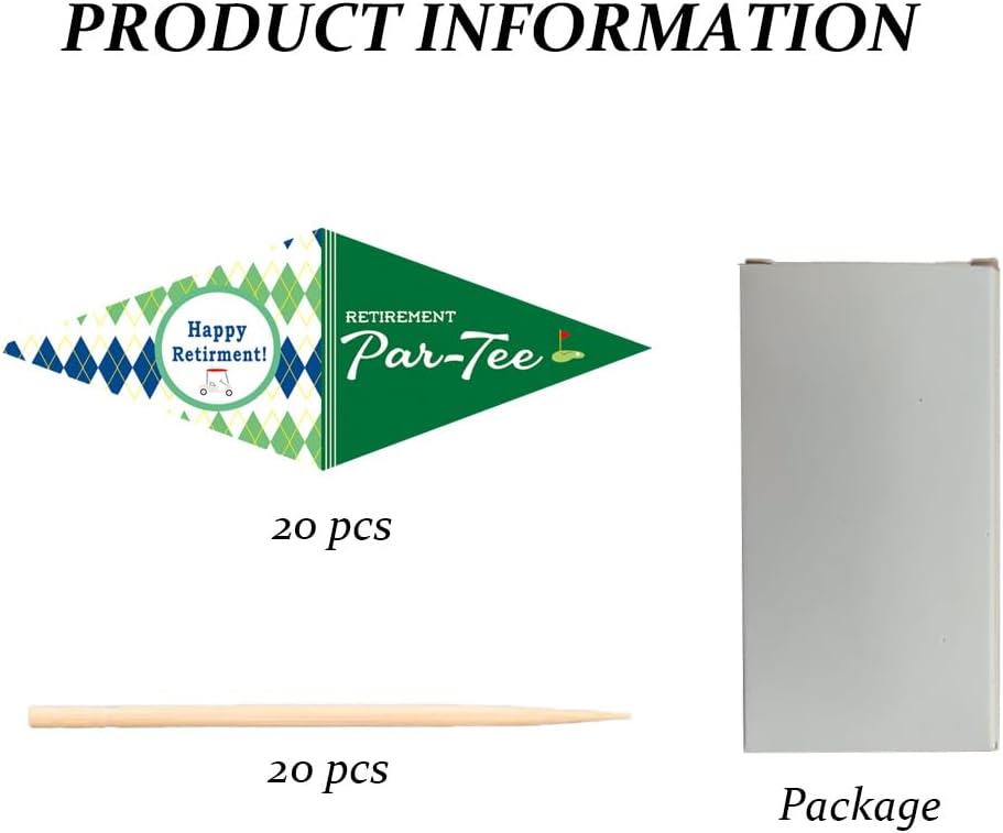 Golf Themed Toothpick Flags, 20 PCS Happy Retiremend Par-Tee Golf Cocktail Picks Mini Stick Cupcake Toppers Flags for Retirement Par-Tee Party Food Bar Decorations (Retirement Par-Tee)