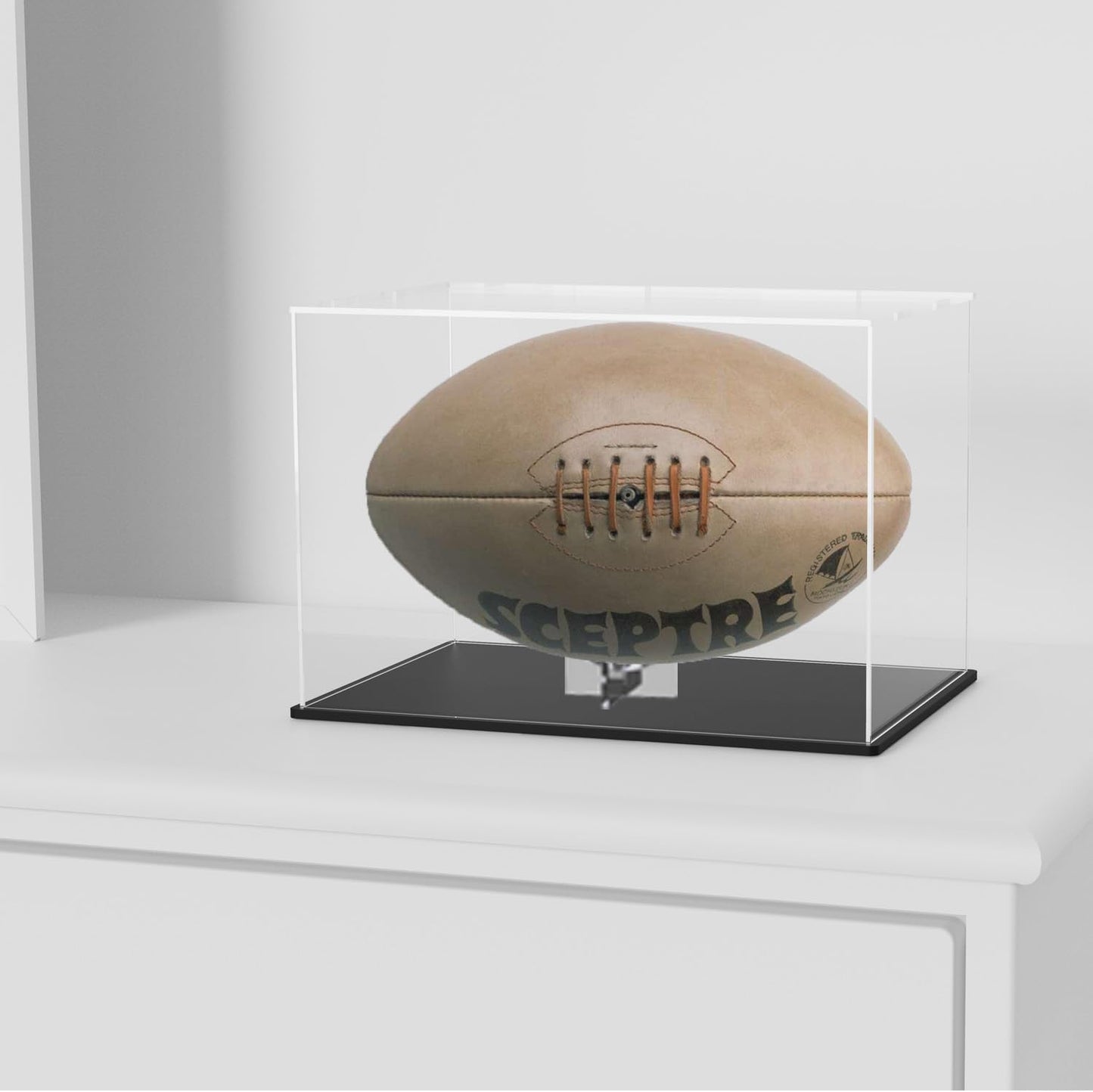 Acrylic Display Box with Removeable Ball Stand, Clear Acrylic Case for Full Size Soccer, Football, Rugby Displaying, Storage and Showcase