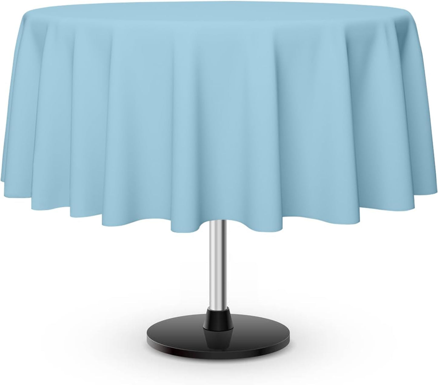 6 Pack Round Disposable Light Blue Tablecloth, Light Blue Plastic Table Cloths for Parties Disposable, 84x84 in Waterproof Camping Tablecloth for Birthday Party Baby Shower Picnic School