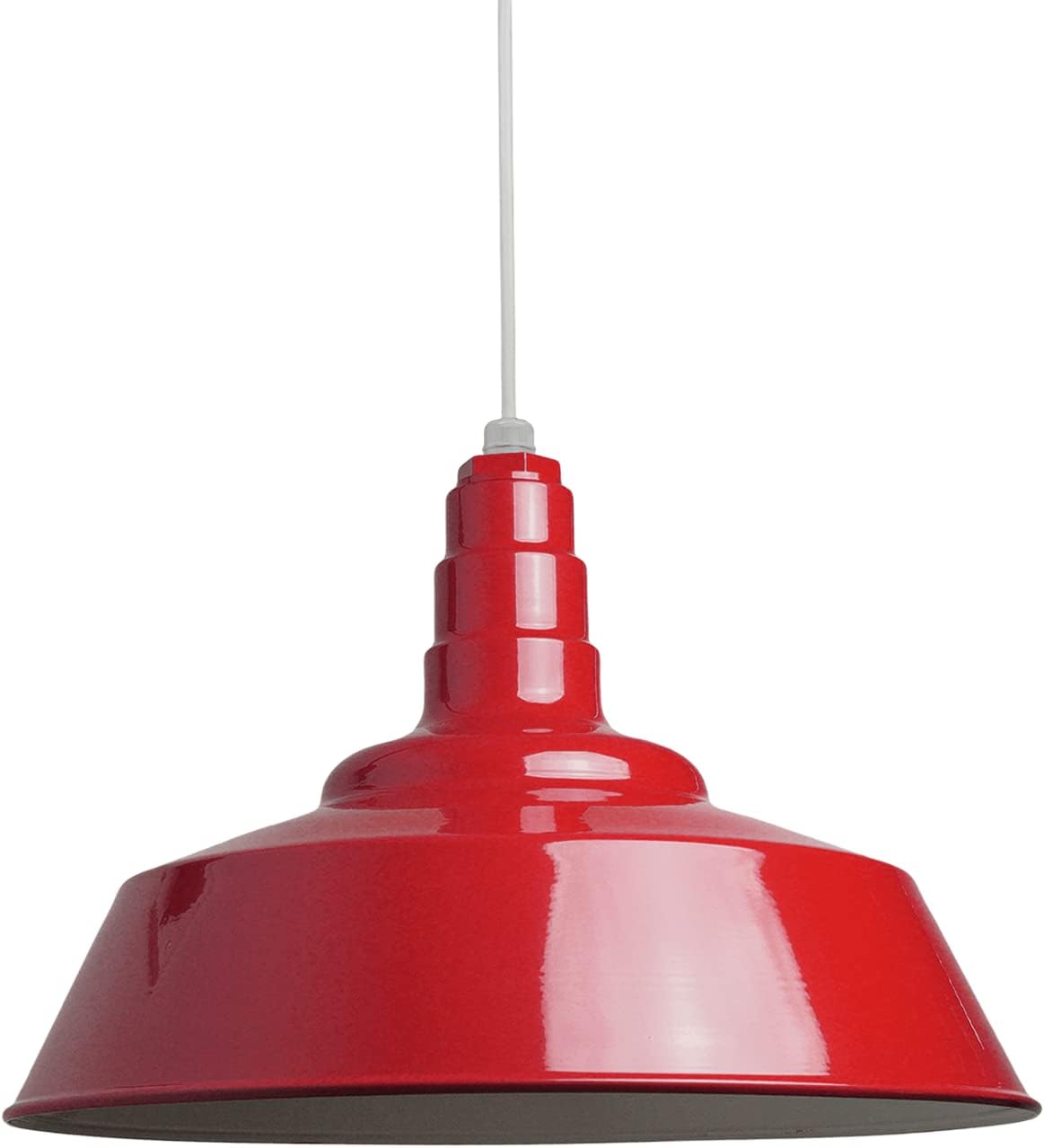 Steel Lighting Co. Manhattan Warehouse Light | Ceiling Mounted Pendant | 20 inch Dome | White Cord | Large Steel Barn Light Made in America | Red Exterior/White Interior