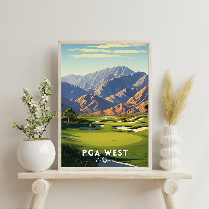 Nationcog PGA West Golf Wall Art Print, California Desert Landscape Poster for Office or Home, Bold Golf Decor for Men, Gift for Dad or Golf Lovers, Scenic Southwest Accent (Unframed) (12x18)