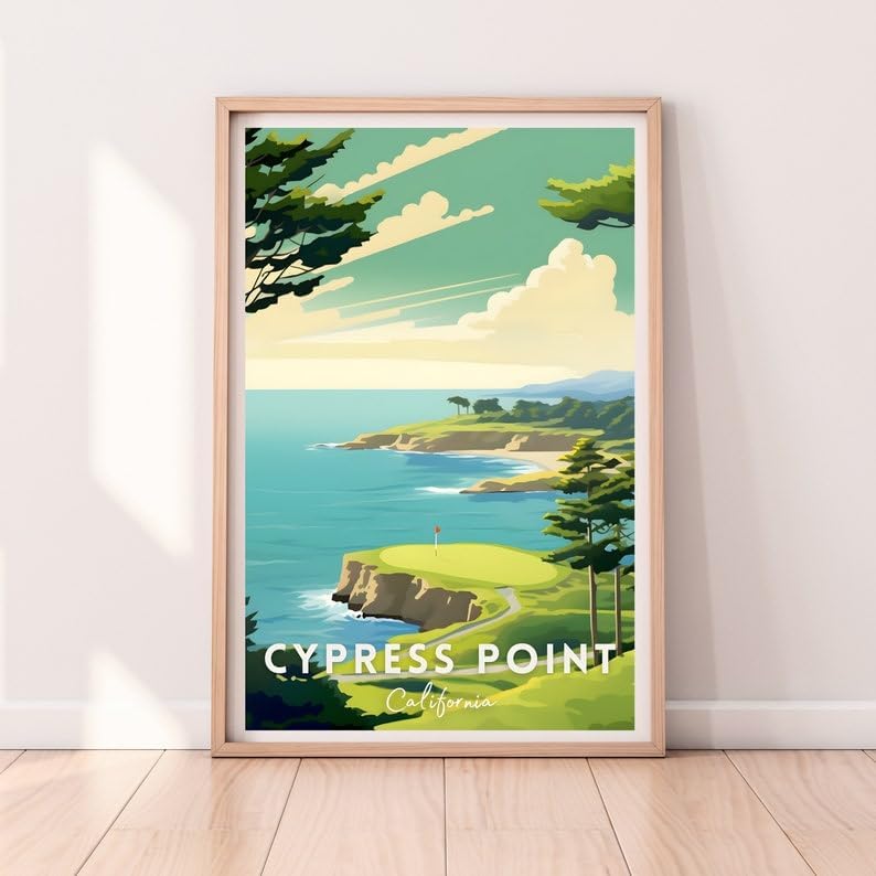 Nationcog Cypress Point Golf Course Poster, Vintage California Wall Art Print, Retro Coastal Landscape Decor, Classic Sports Artwork for Home or Office (Unframed) (27x40)
