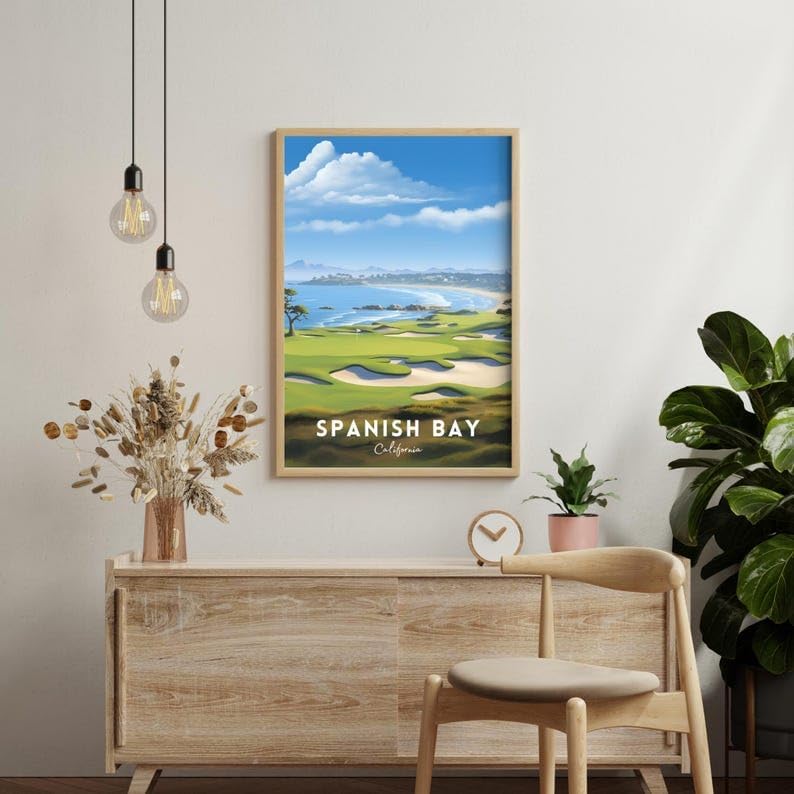 Nationcog Spanish Bay Golf Poster, Vintage California Travel Wall Art Print, Retro Coastal Links Artwork, Classic Golf Decor Gift for Enthusiasts (Unframed) (16x24)