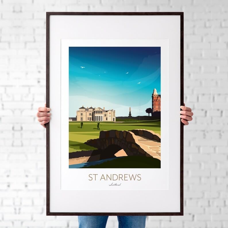 Nationcog St Andrews Golf Print - Scotland; 18th Hole; Old Course Print; Swilcan Bridge Art; Scotland; Golf Wall Art; St Andrews Links Decor; Historic Golf Course (Unframed) (9x11)