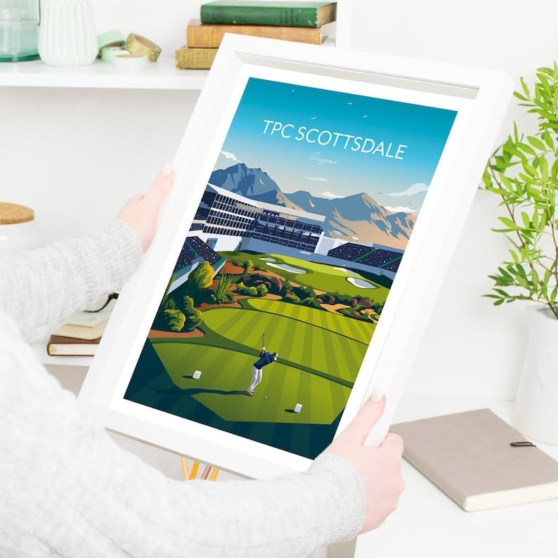 Nationcog WM Phoenix Open Golf Print - TPC Scottsdale Stadium Course 16th Hole, Arizona, TPC Scottsdale Golf Poster, Arizona Golf Course Art, Stadium Hole 16 Print (Unframed) (11x14)
