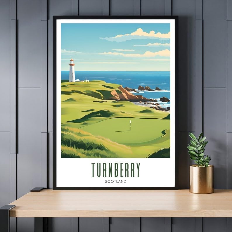 Nationcog Turnberry Golf Wall Art, Scotland Lighthouse Course Print for Home or Office, Vintage Coastal Decor for Men, Gift Idea for Dad, Husband, or Golf Fans (Unframed) (9x11)