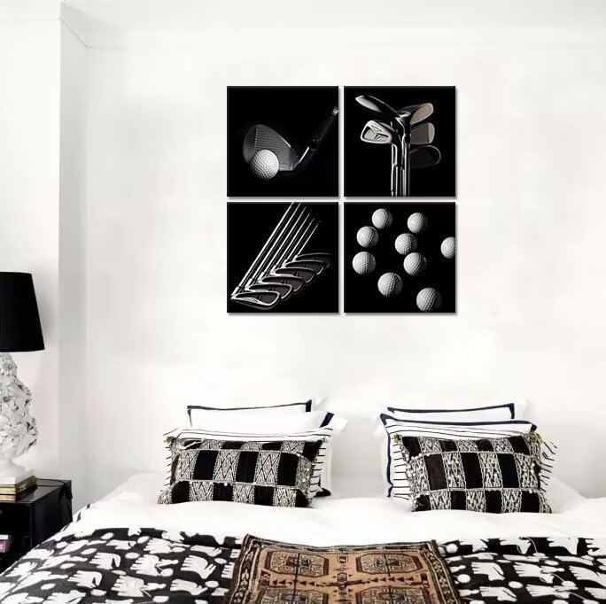 Pankila Golf Pctures Wall Decor Black and White Paintings Golf Canvas Wall Art for Gym Club Living Room Bedroom Home Decorations Painting Framed Artwork Ready to Hang (20''W x 20''H x 4)