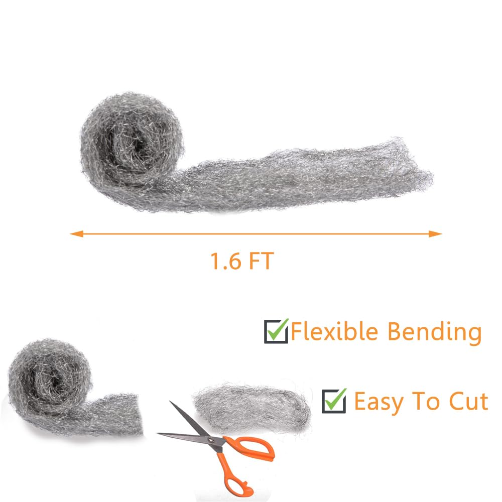 Bulk Steel Wool Roll Kit, Coarse Wire Wool Hardware Cloth Wholesale Packaging, Gap Blocker, Keep Mice Away from Holes/Siding/Pipeline/Vents in Garden, House, 15 Pack × 1.6FT