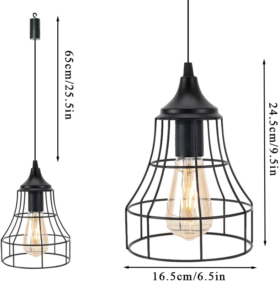 JHY DESIGN Hanging Lamp Set of 2 Battery Powered Decorative Pendant Lamp Metal Cage Battery Lamp with 6 Hours Timer for Bar Bedroom Garden Parties Patio Indoor Outdoor Living Room(Geometry)