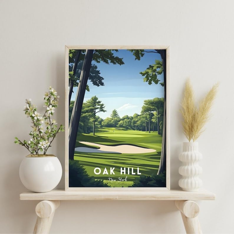 Nationcog Oak Hill Golf Poster, Vintage New York Travel Wall Art Print, Retro Country Club Artwork, Classic Golf Decor for Home, Bar or Office (Unframed) (20x30)