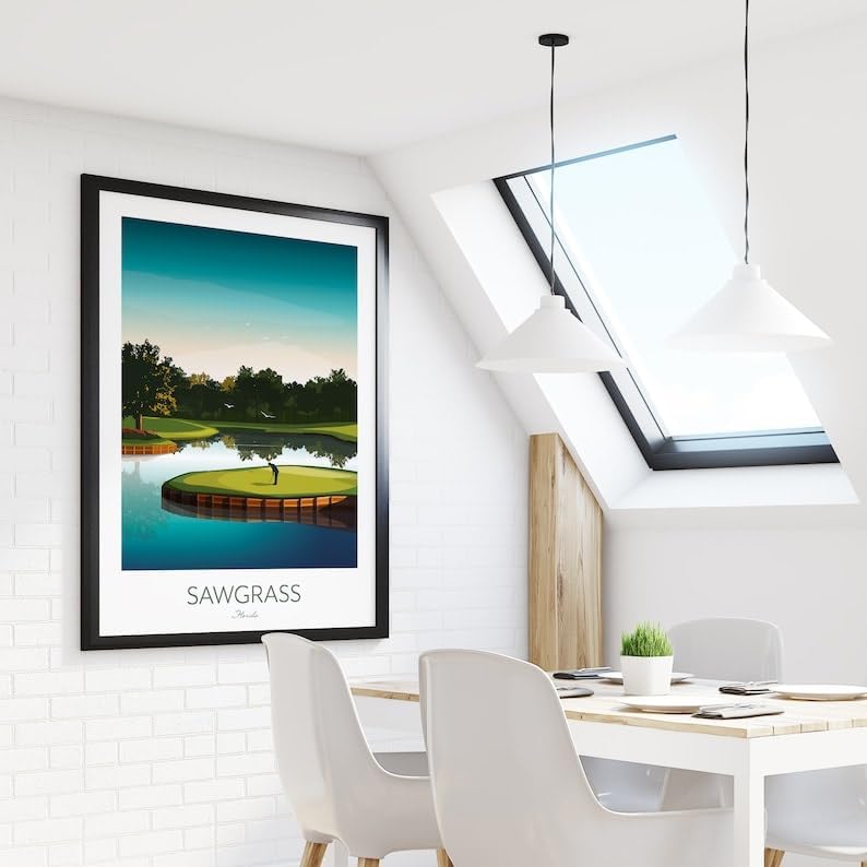Nationcog TPC Sawgrass Golf Print - Island Green 17th Hole; Golf Poster; Sawgrass Golf Poste; Sawgrass Print; Florida Golf Course; Island Green Artwork (Unframed) (24x36)