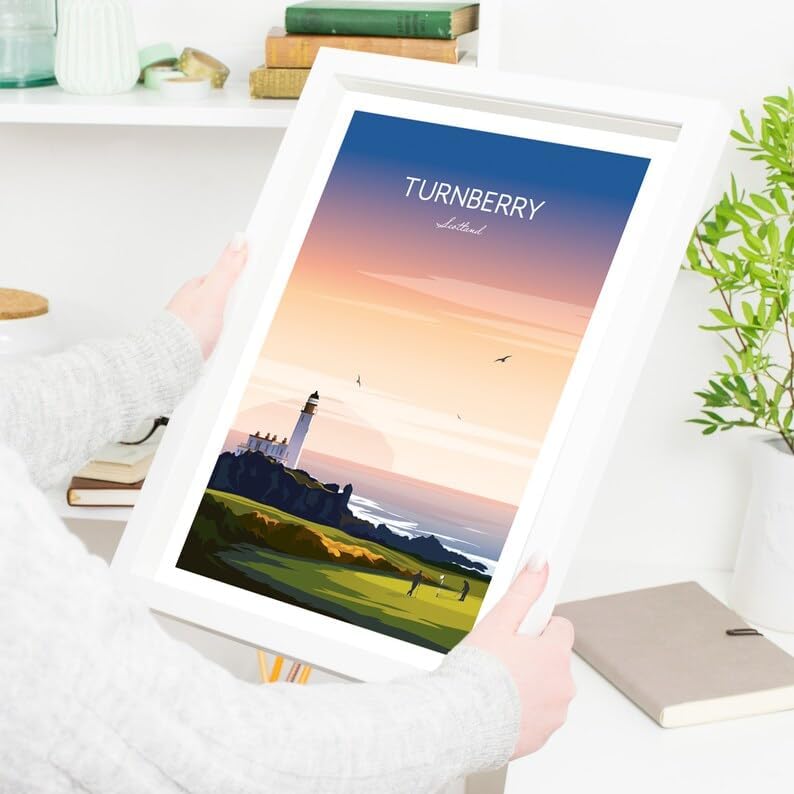 Nationcog Turnberry Golf Print - Ayrshire Scotland, Turnberry Golf Poster, Vintage Golf Travel Poster, Scotland Golf Course Art, Lighthouse Golf Print, Coastal Golf Wall Art (Unframed) (12x18)