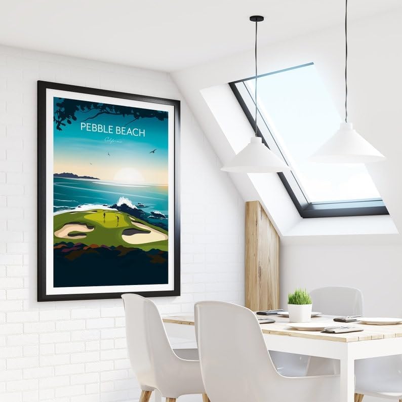 Nationcog Pebble Beach, California Golf Print - US Open Golf Travel Poster, Pebble Beach Golf Poster, California Golf Course Art, Scenic Ocean Golf Print, Luxury Golf Resort Decor (Unframed) (9x11)