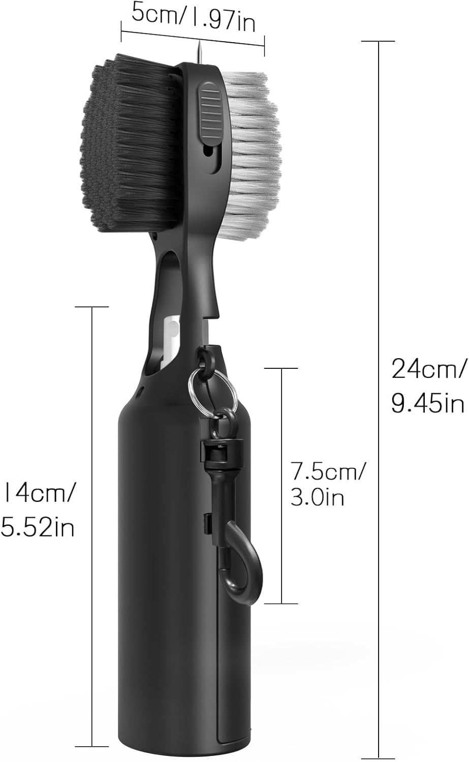THIODOON 2 Pack Golf Club Brushes and Groove Cleaner 2 ft Retractable Zipline Carabiner Golf Brush Head with Retractable Spike Comfortable Grip Golf Club Cleaner