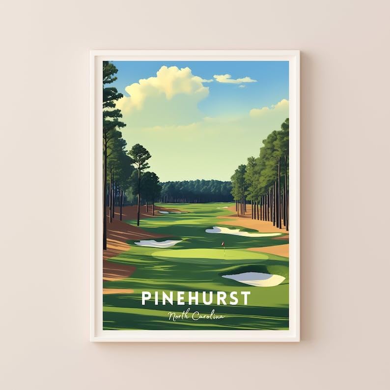 Nationcog Pinehurst Golf Wall Art Print, Vintage North Carolina Resort Poster for Living Room or Teen Bedroom, Scenic Course Decor, Great Golf Gift for Dad or Sports Fans (Unframed) (24x36)