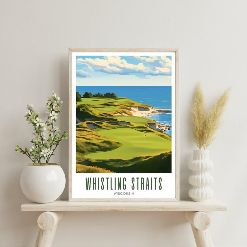 Nationcog Whistling Straits Golf Wall Art Poster, Wisconsin Lakefront Course Print for Home or Office, Vintage Coastal Decor, Golf Gift for Dad, Husband, or Sports Lovers (Unframed) (27x40)