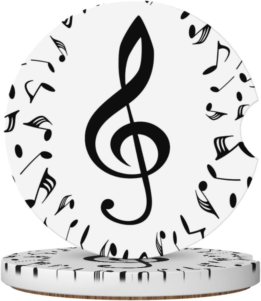Car Cup Holder Coasters, Music Musical Notes Car Coasters for Cup Holder Drinks, 2 Pack Ceramic Cute Auto Interior Accessories for Women Men