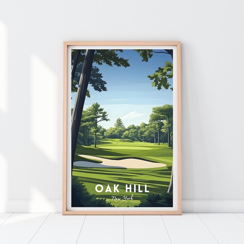 Nationcog Oak Hill Golf Poster, Vintage New York Travel Wall Art Print, Retro Country Club Artwork, Classic Golf Decor for Home, Bar or Office (Unframed) (20x30)