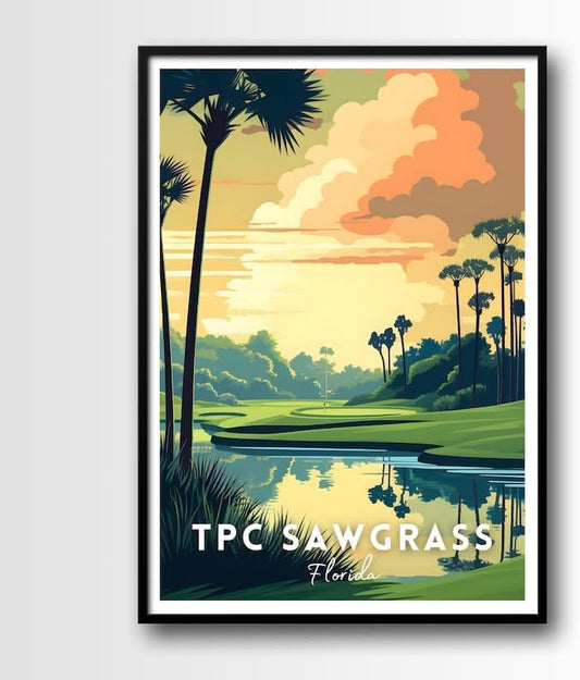 Nationcog TPC Sawgrass Golf Wall Art Print, Vintage Florida Course Poster for Living Room or Study, Scenic Decor for Men, Unique Dad Gift, Golf Enthusiast Room Accent (Unframed) (27x40)
