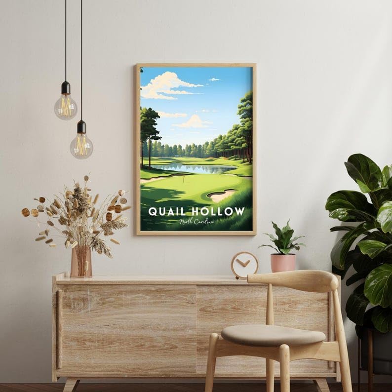 Nationcog Quail Hollow Golf Poster, Vintage North Carolina Wall Art Print, Retro Golf Course Landscape Decor, Sports Artwork for Man Cave or Office (Unframed) (12x18)
