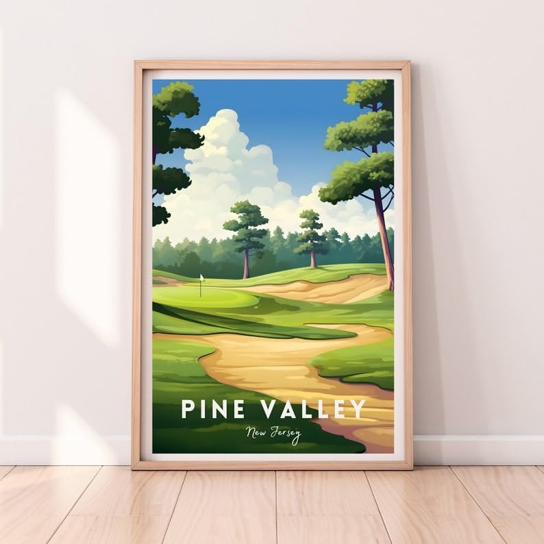 Nationcog Pine Valley Golf Poster, Vintage New Jersey Wall Art Print, Retro Golf Course Landscape Decor, Classic Sports Artwork for Home or Office (Unframed) (27x40)
