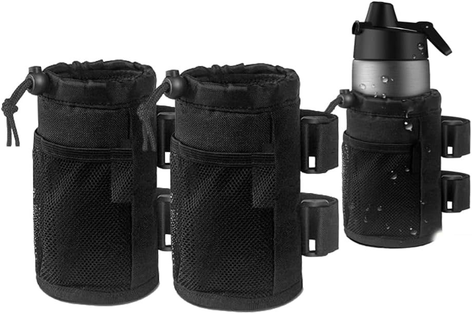 [2 Pack] Cup Holder for Bike,Scooter and Wheelchair,Water Bottle Holder for Walker,Golf Cart and Beach,Universal Drink Holder Accessories with Net Pocket and Cord Lock