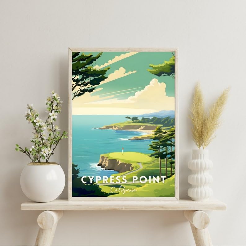 Nationcog Cypress Point Golf Course Poster, Vintage California Wall Art Print, Retro Coastal Landscape Decor, Classic Sports Artwork for Home or Office (Unframed) (27x40)
