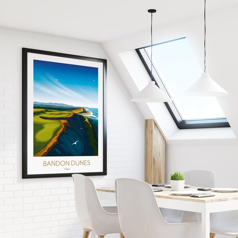 Nationcog Bandon Dunes Golf Print – Oregon; Bandon Dunes Golf Poster; Bandon Dunes Oregon Art; Coastal Golf Course Print; Golf Course Cliffside Illustration (Unframed) (16x24)