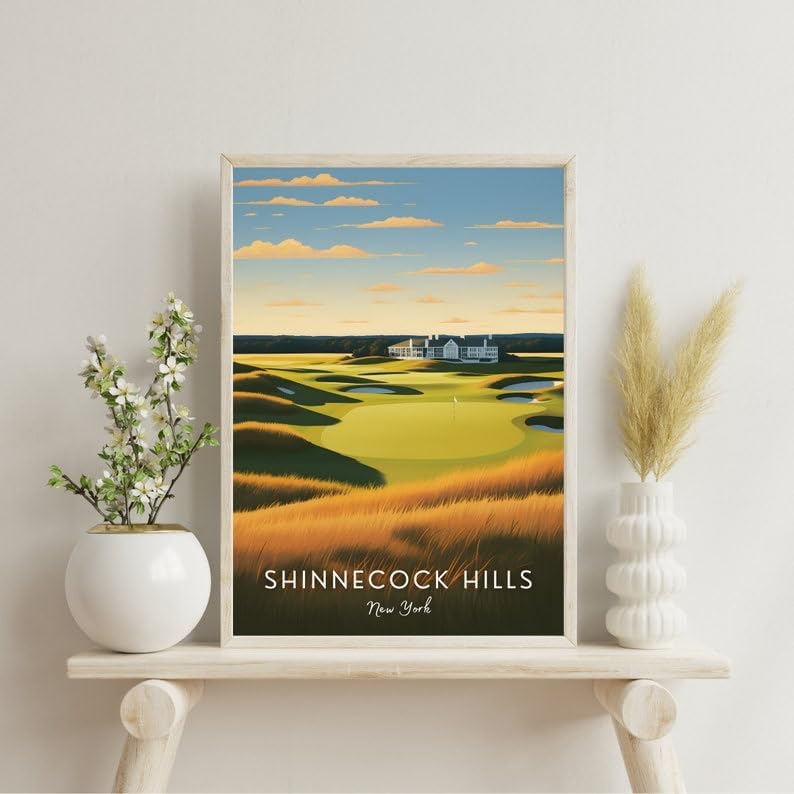Nationcog Shinnecock Hills Golf Poster, Vintage New York Wall Art Print, Retro Golf Course Landscape Decor, Classic Artwork for Man Cave, Office or Home (Unframed) (9x11)