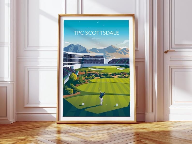 Nationcog WM Phoenix Open Golf Print - TPC Scottsdale Stadium Course 16th Hole, Arizona, TPC Scottsdale Golf Poster, Arizona Golf Course Art, Stadium Hole 16 Print (Unframed) (11x14)