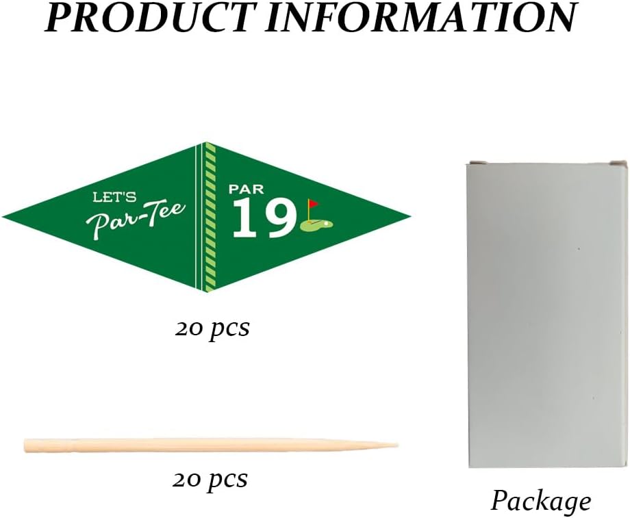Golf Themed Toothpick Flags, 20 PCS Par 19 Let's Par-Tee Birthday Cocktail Picks Mini Stick Cupcake Toppers for 19th Birthday Party Food Bar Decorations