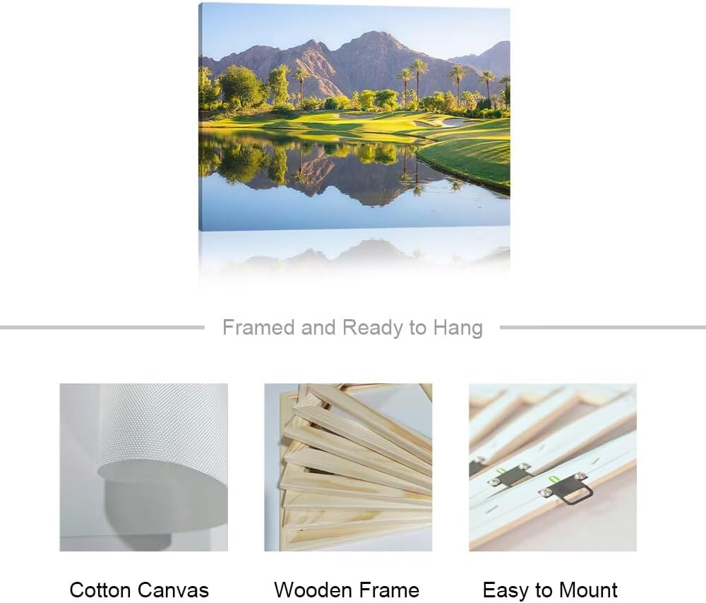 HJY Art USA Golf Course Wall Art California Golf Wall Decor Blue Green Landscape Painting Poster for Home Decor Living Room Bedroom Office Club Gym Framed Artwork Ready to Hang (18 x 24 inch)