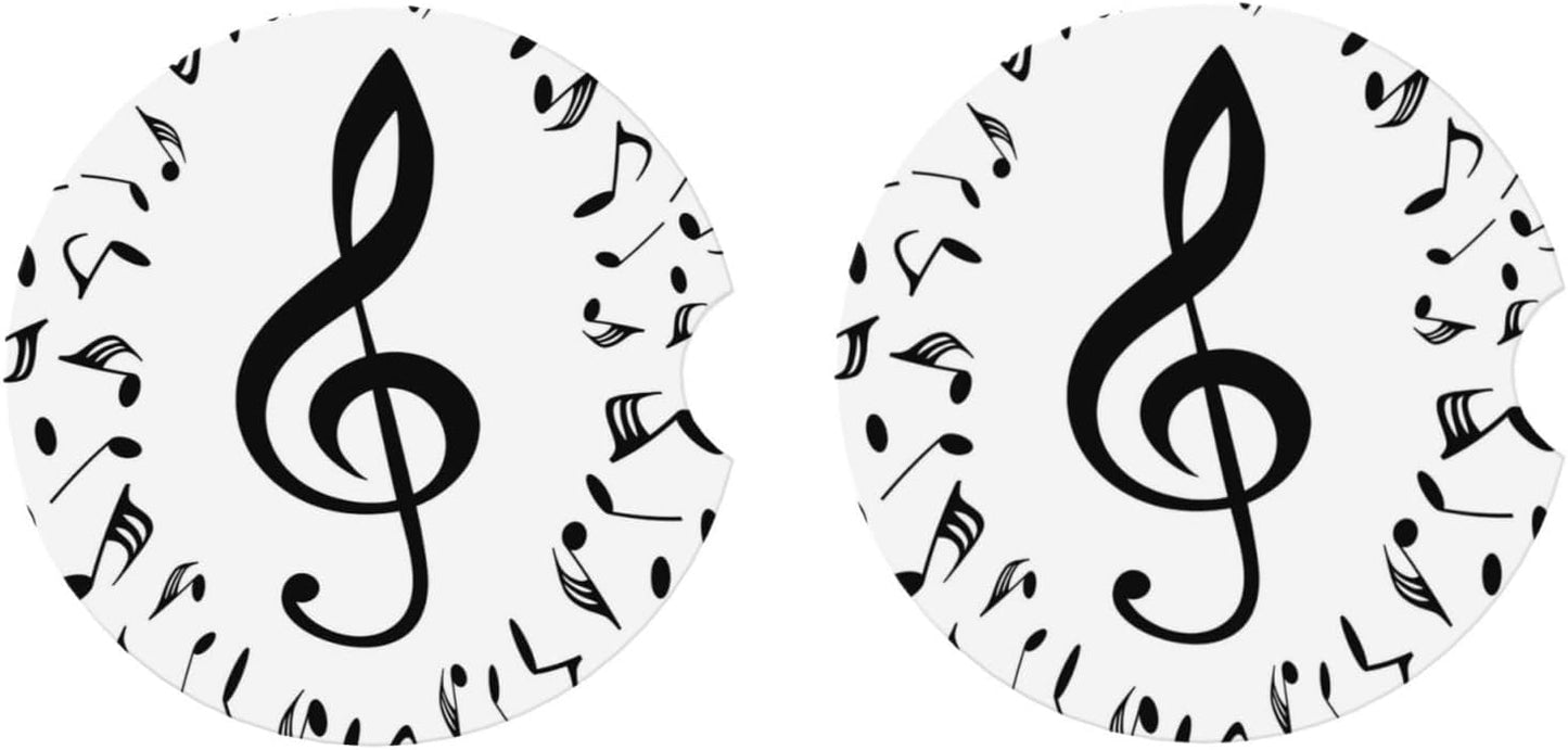 Car Cup Holder Coasters, Music Musical Notes Car Coasters for Cup Holder Drinks, 2 Pack Ceramic Cute Auto Interior Accessories for Women Men