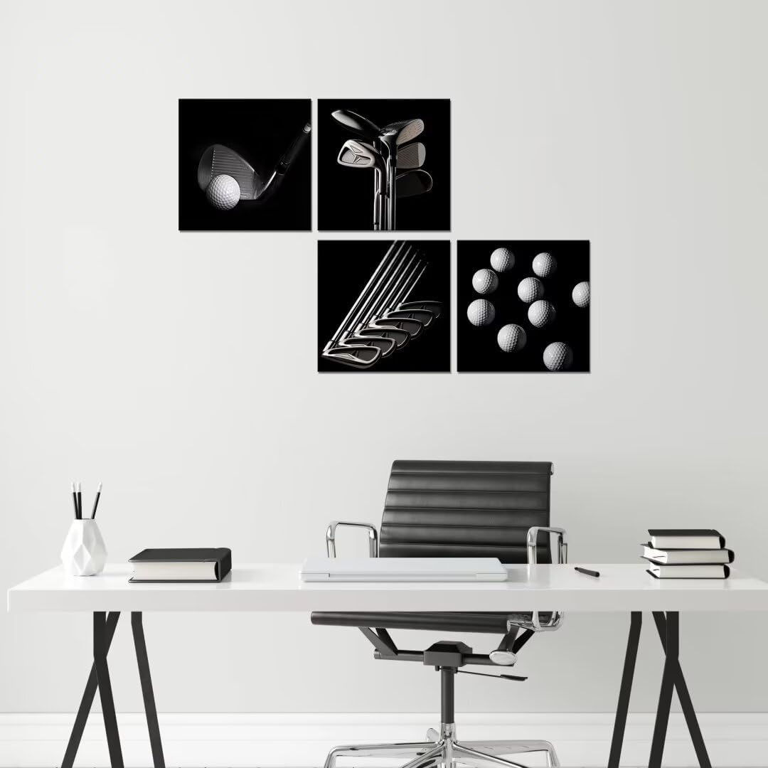 Pankila Golf Pctures Wall Decor Black and White Paintings Golf Canvas Wall Art for Gym Club Living Room Bedroom Home Decorations Painting Framed Artwork Ready to Hang (24''W x 24''H x 4)