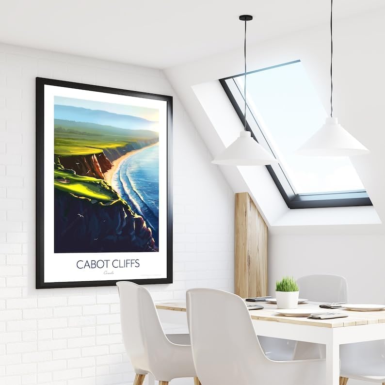 Nationcog Cabot Cliffs Golf Print; 16th Hole - Golf Poster Canada; Coastal Golf Art; Golf Landscape Illustration; Scenic Golf Painting; Luxury Golf Resort Print (Unframed) (11x14)