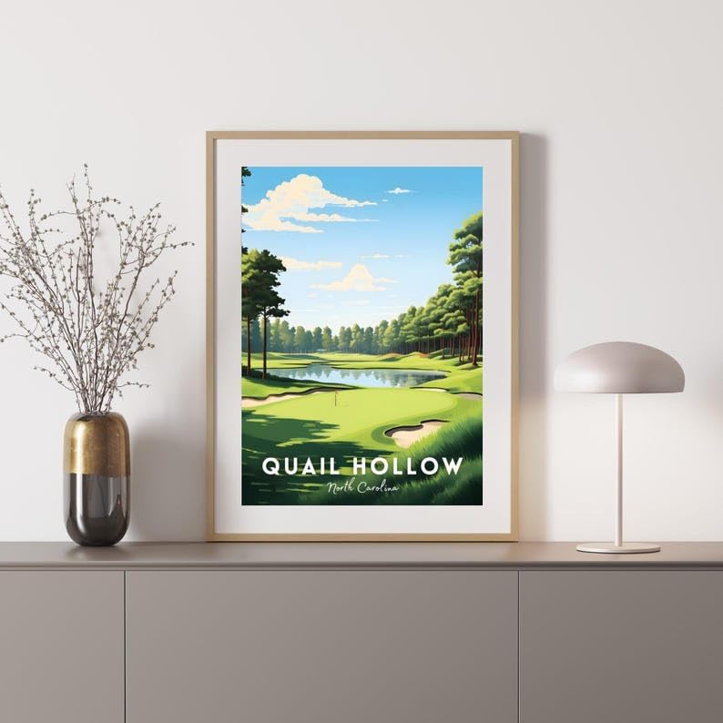 Nationcog Quail Hollow Golf Poster, Vintage North Carolina Wall Art Print, Retro Golf Course Landscape Decor, Sports Artwork for Man Cave or Office (Unframed) (11x14)
