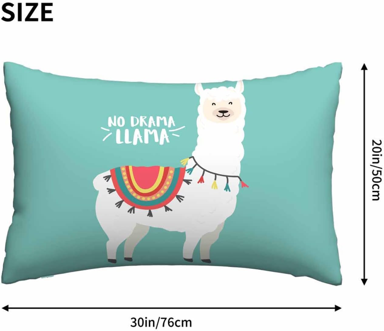 Mugod Rectangle Throw Pillow Cover Cute Cartoon White Llama No Drama,Decorations Cushion Case for Sofa Couch 20x30 Inches Pillowcase