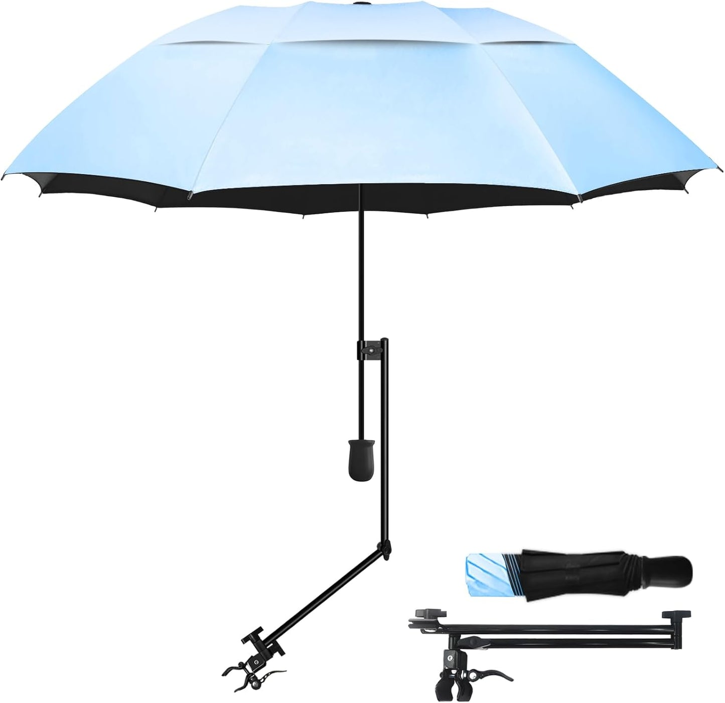 UPF 50+ Golf Umbrella with Adjustable Universal Clamp, Portable Umbrellas for Rain, Manual Open & Close, for Beach Chair, Golf Cart, Stroller, Bleacher, Patio