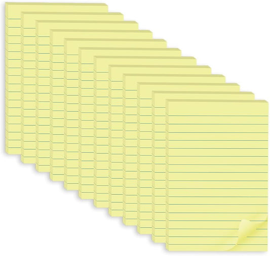 (12 Pads) Sticky Notes 4X6 in Yellow Stickies Super Sticking Power Memo Pads Strong Adhesive